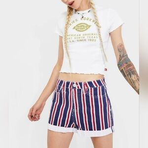 Dickies Junior High Rise Roll Cuff 5 Pocket Stripe Short Size  1/25 New With Tag